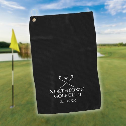 Personalized Golf Club Name Black And White Golf Towel