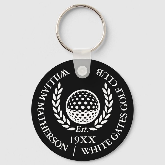 Personalized Golf Club Name Black And White Keychain (Front)