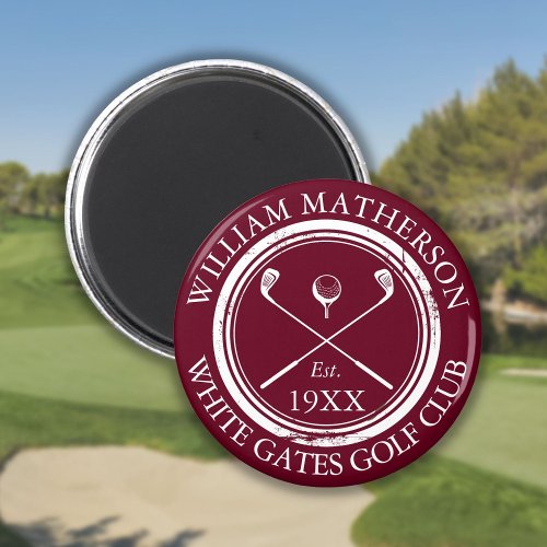 Personalized Golf Club Name Burgundy Magnet