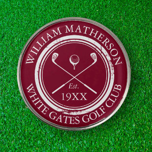 Personalized Golf Club Name Burgundy Red Ball Marker