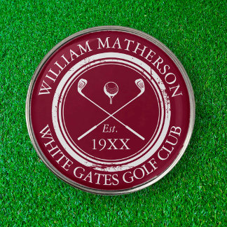 Personalized Golf Club Name Burgundy Red Ball Marker