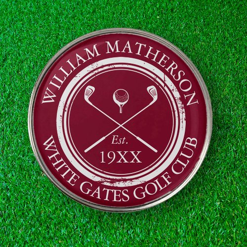 Personalized Golf Club Name Burgundy Red Golf Ball Marker