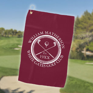 Personalized Golf Club Name Burgundy Red Golf Towel