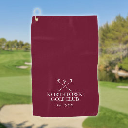 Personalized Golf Club Name Burgundy Red Golf Towel