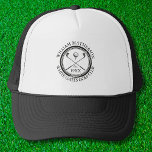 Personalized Golf Club Name Classic Trucker Hat<br><div class="desc">Featuring a classic crossed golf clubs and golf ball aged retro stamp effect design these golf hats are ideal for all golf clubs and golf club members. Personalize with the name of the club member,  golf club name and the year the golf club was established. Designed by Thisisnotme©</div>