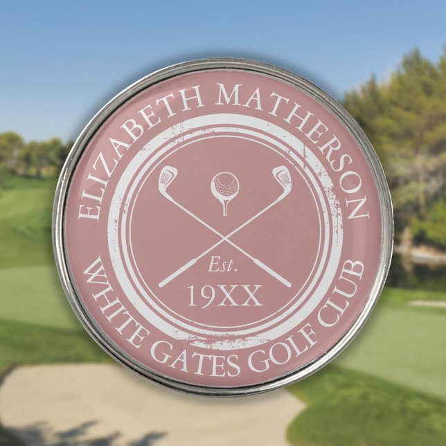 Personalized Golf Club Name Dusty Rose Blush Pink Golf Ball Marker (Personalized Golf Club Name Dusty Rose Blush Pink Golf Ball Marker)