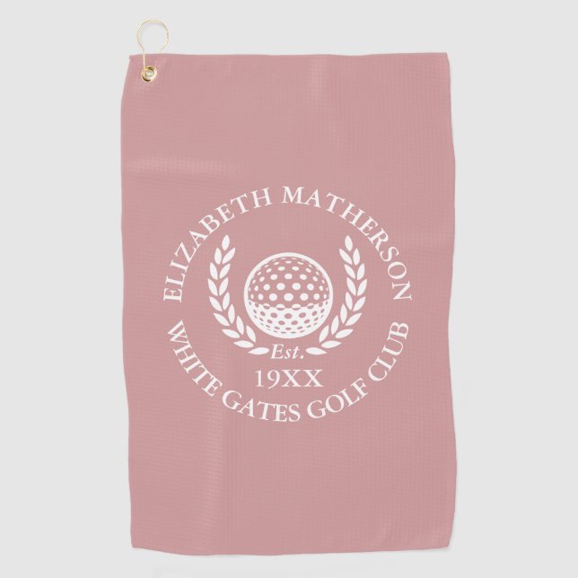 Personalized Golf Club Name Dusty Rose Pink Golf Towel (Front)