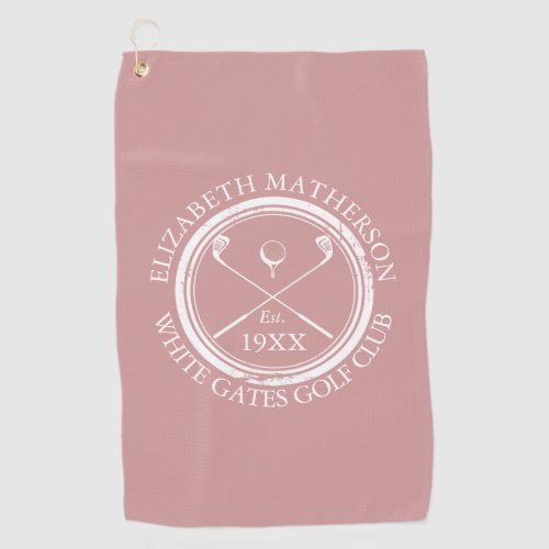 Personalized Golf Club Name Dusty Rose Pink Golf Towel