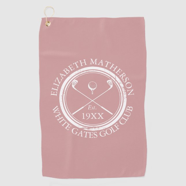 Personalized Golf Club Name Dusty Rose Pink Golf Towel (Front)