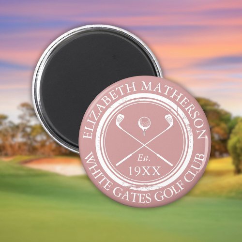 Personalized Golf Club Name Dusty Rose Pink Magnet