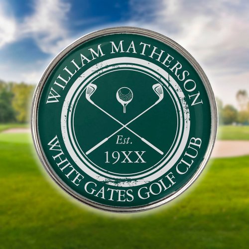 Personalized Golf Club Name Emerald Green Golf Ball Marker