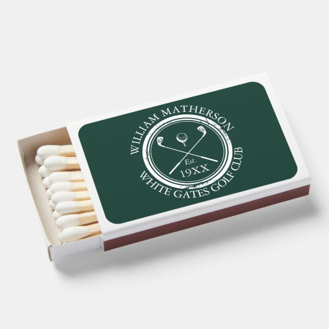 Personalized Golf Club Name Emerald Green Matchboxes (Front Open)