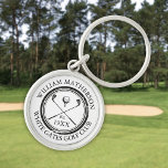 Personalized Golf Club Name Established Date Keychain<br><div class="desc">Featuring a classic crossed golf clubs and golf ball design,  and aged stamp effect border,  these key chains are ideal for all golf clubs and golf club members. Personalize with the name of the club member,  golf club name and the year the golf club was established. Designed by Thisisnotme©</div>