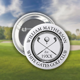 Personalized Golf Club Name Golf Retro Stamp Button