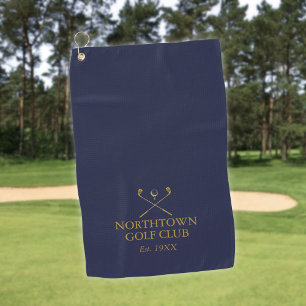 Personalized Golf Club Name Navy Blue And Gold Towel