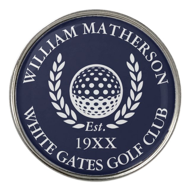 Personalized Golf Club Name Navy Blue Ball Marker (Front)