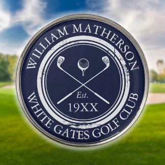 Personalized Golf Club Name Navy Blue Ball Marker