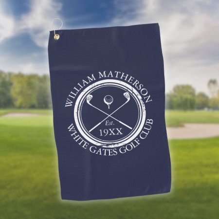 Personalized Golf Club Name Navy Blue Golf Towel