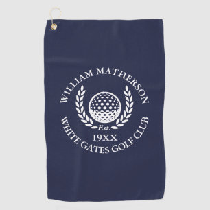 Personalized Golf Club Name Navy Blue Golf Towel