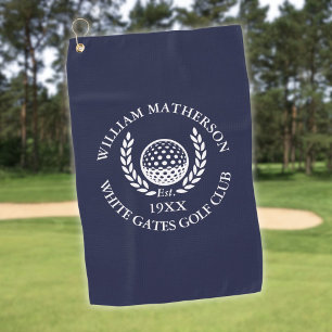 Personalized Golf Club Name Navy Blue Towel