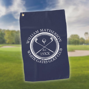 Personalized Golf Club Name Navy Blue Towel