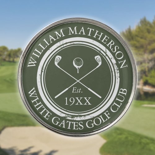 Personalized Golf Club Name Olive Green Golf Ball Marker