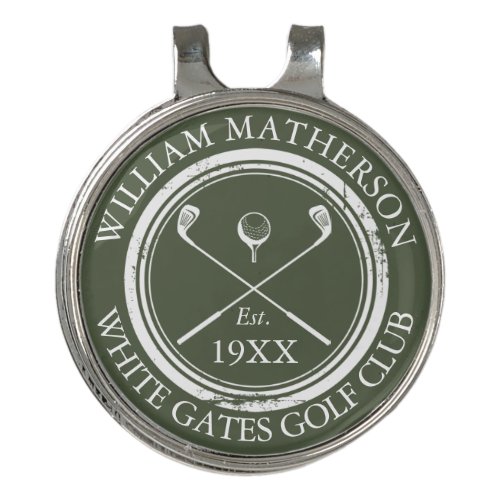 Personalized Golf Club Name Olive Green Golf Hat Clip