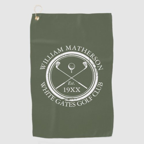 Personalized Golf Club Name Olive Green Golf Towel