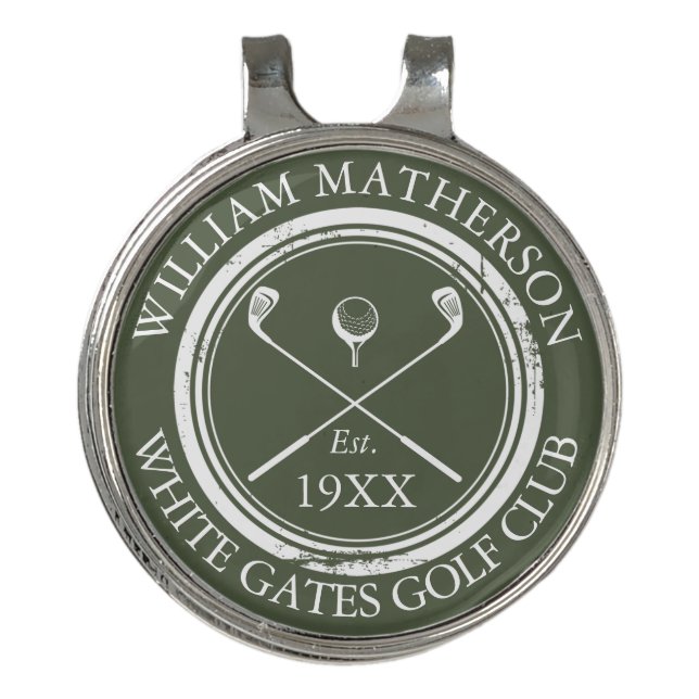 Personalized Golf Club Name Olive Green Hat Clip (Front)