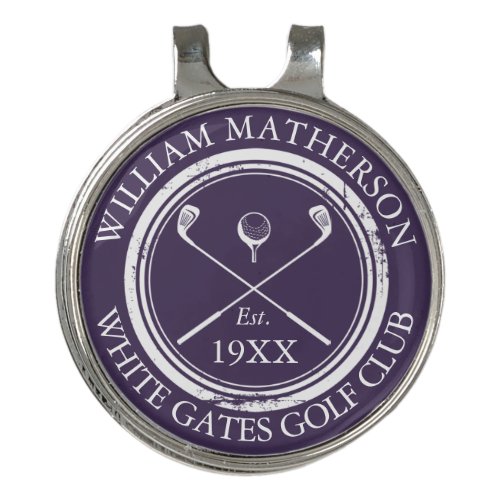 Personalized Golf Club Name Purple Golf Hat Clip