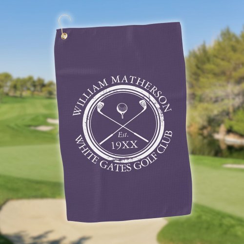 Personalized Golf Club Name Purple Golf Towel
