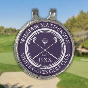 Personalized Golf Club Name Purple Hat Clip