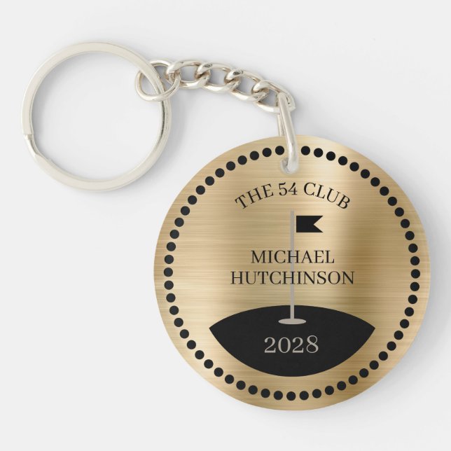 Personalized Golf Club Name Year Gold Keychain (Front)