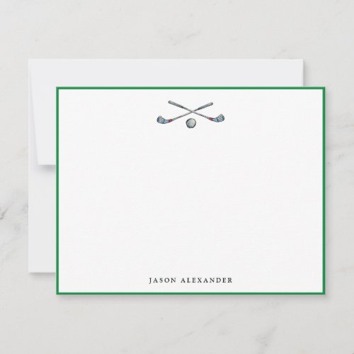 Personalized Golf Clubs and Ball Green Border Note Card