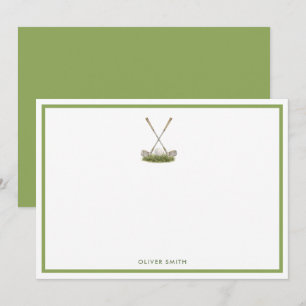 Personalized Golf Clubs and Ball Green grass Note Card