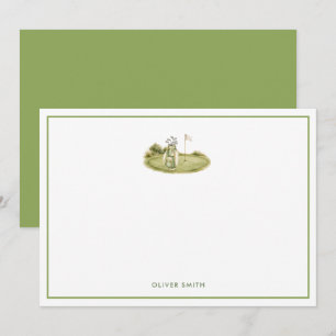 Personalized Golf Clubs and Ball Green grass Note Card