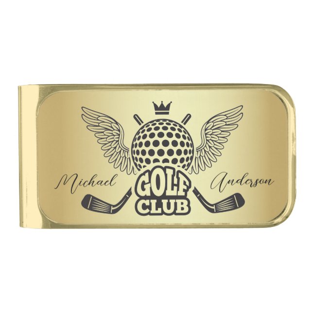 Personalized Golf Clubs  Gold Finish Money Clip (Front)