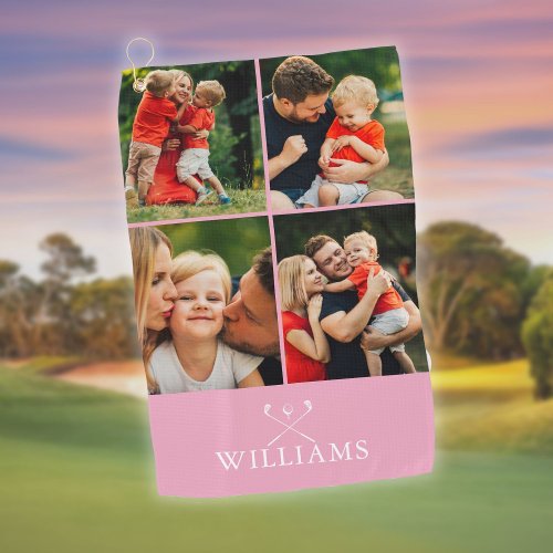 Personalized  Golf Clubs Photo Collage Pink Golf Towel