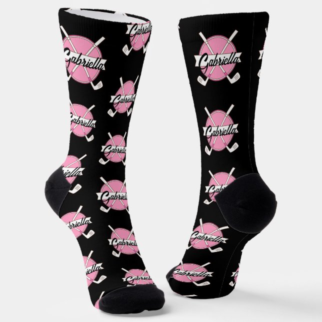 Personalized Golf Clubs Pink/Black Monogram  Socks (Angled)