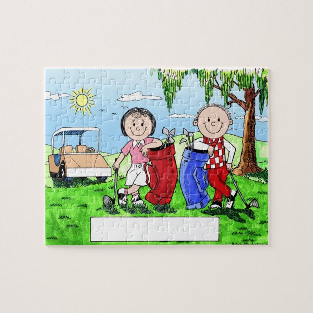 Personalized Golf Couple Cartoon Caricature Jigsaw Puzzle (Horizontal)