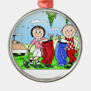 Personalized Golf Couple Cartoon Caricature Metal Ornament