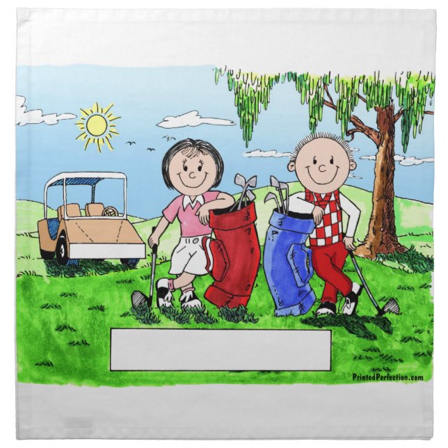 Personalized Golf Couple Cartoon Caricature Napkin (Front)