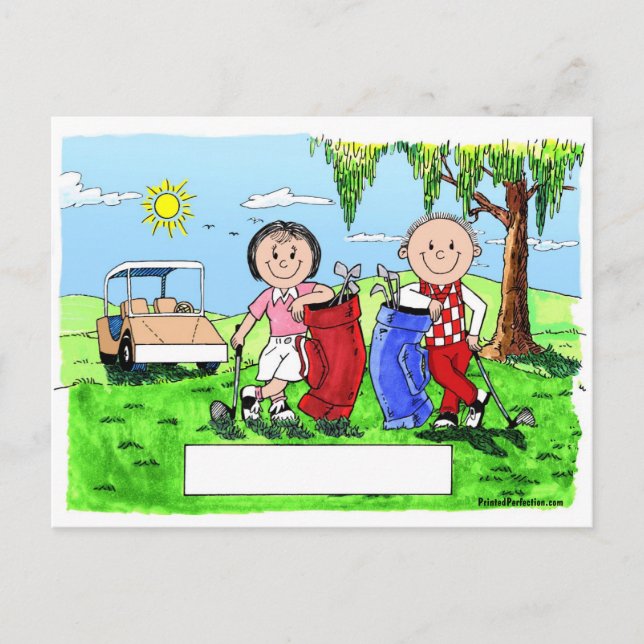 Personalized Golf Couple Cartoon Caricature Postcard (Front)