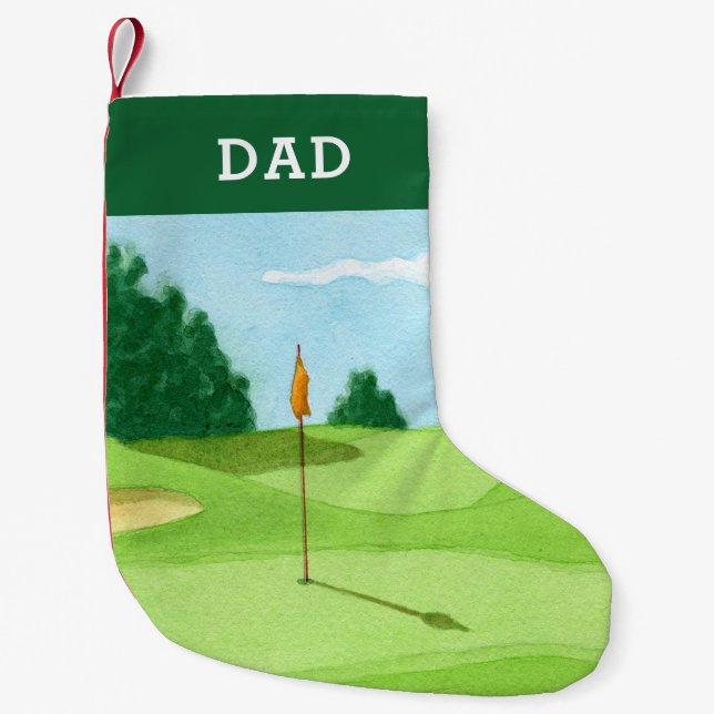 Personalized Golf Course Green Painting Small Christmas Stocking (Front)
