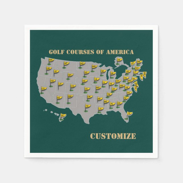 Personalized Golf Courses Of America Map Napkins (Front)