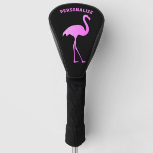 Personalized golf driver cover with pink flamingo
