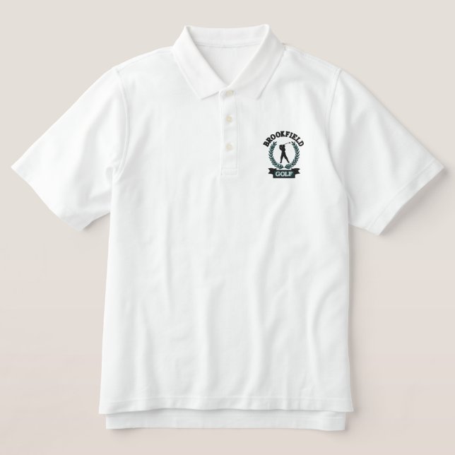 Personalized Golf Emblem with Laurel Leaves Embroidered Polo Shirt (Design Front)