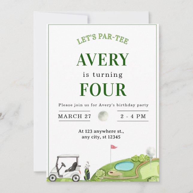 Personalized Golf Green Birthday Invitation (Front)