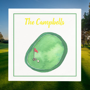 Personalized Golf Green Red Flag Napkins