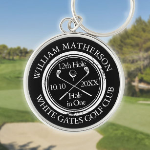 Personalized Golf Hole in One Black And White Keychain